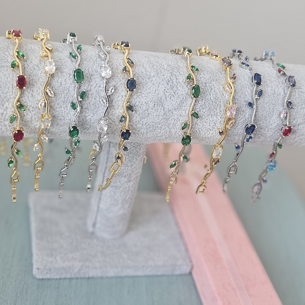 Mother's Day Gift.   Gold and Silver Multi-Color Gemstone Tennis Bracelet.